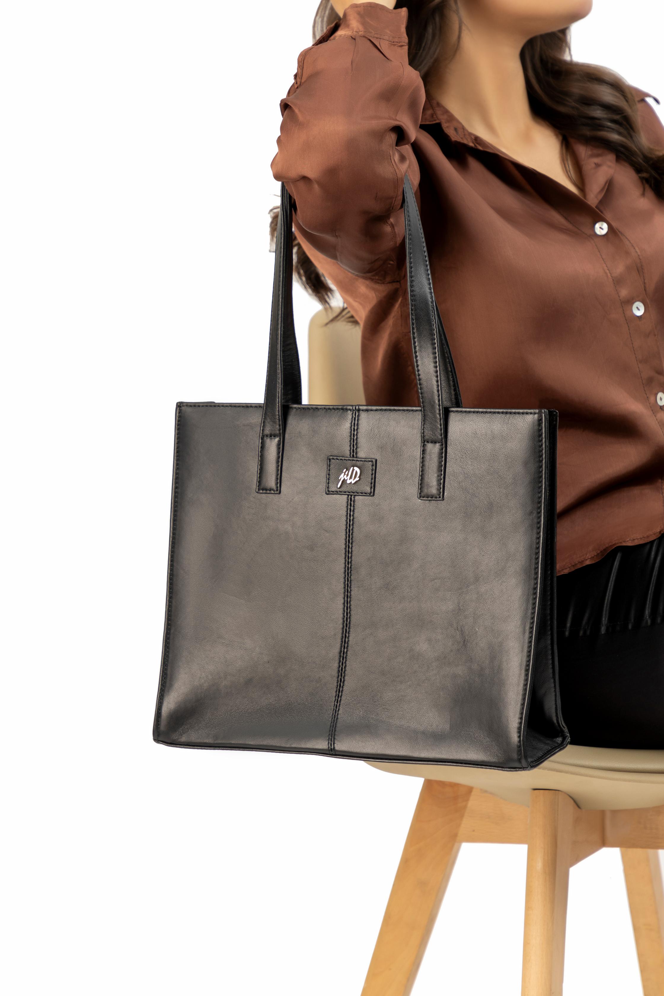 Everyday Women's Black Leather Zipper Tote Bag