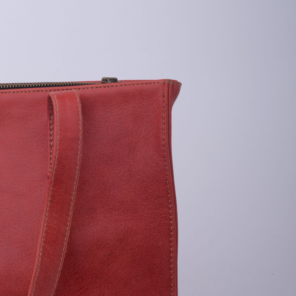 Everyday Women's Candy Red Leather Zipper Tote Bag