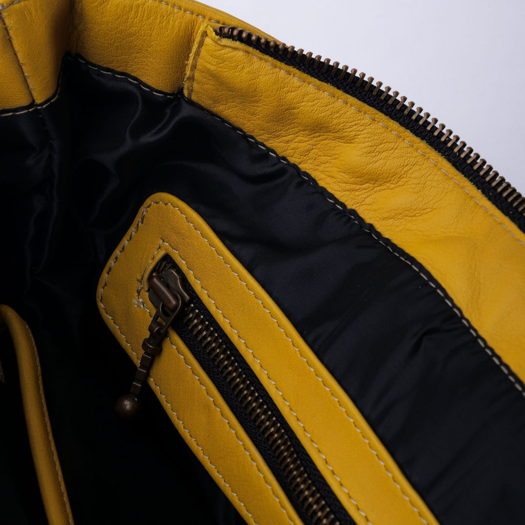 Everyday Women's Mustard Yellow Leather Zipper Tote Bag