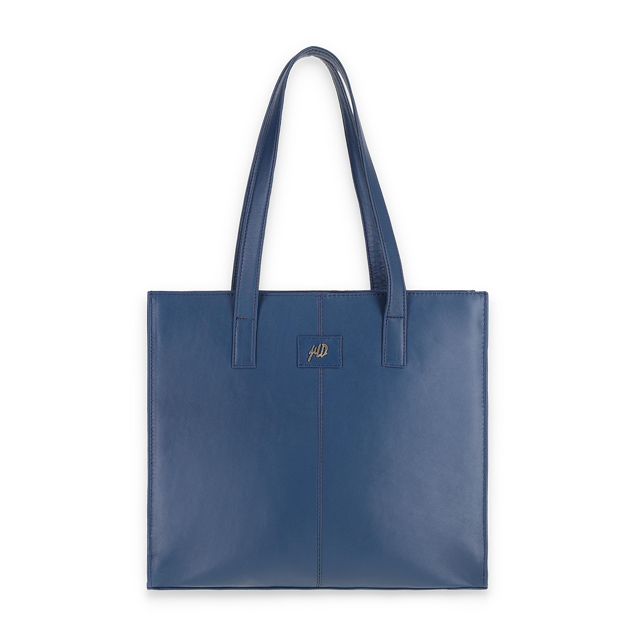 Everyday Women's Midnight Blue Leather Zipper Tote Bag
